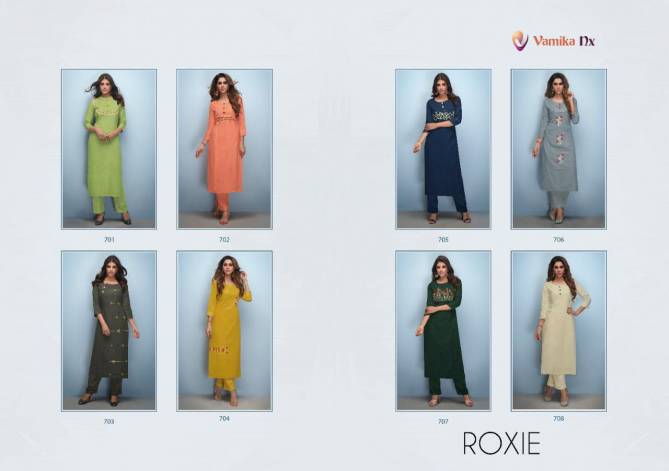 ARIHANT NX(VAMIKA NX) ROXIE Fancy Designer Ethnic Wear rayon Heavy slub with Button Long Kurtis Collection
